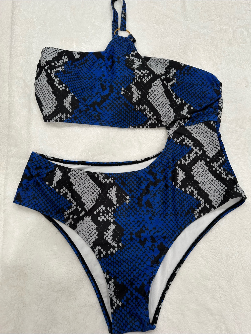One-Shoulder Blue Snake-Print Women’s Bikini Set size 3XL